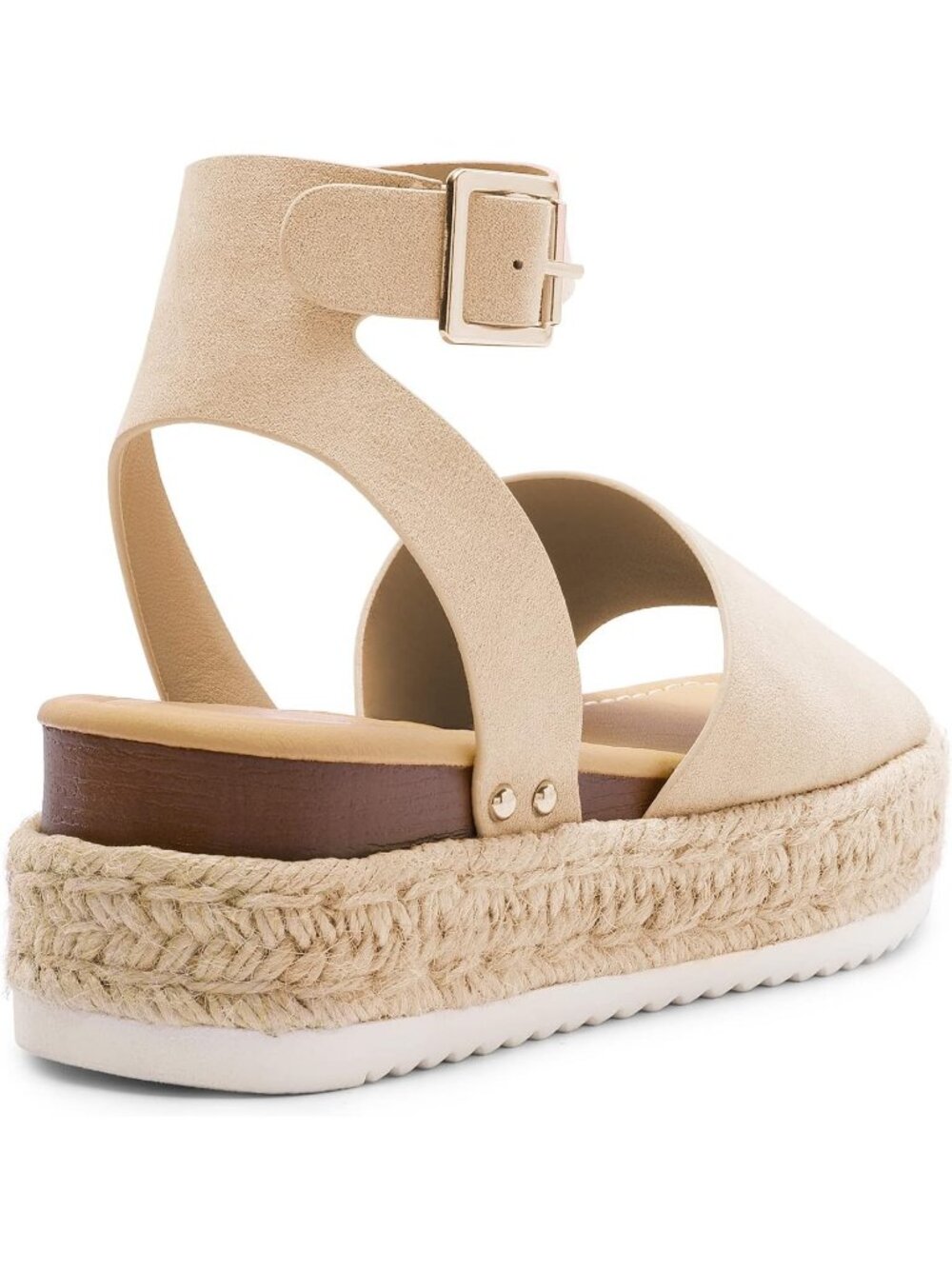 Women's Nude Comfortable Platform Espadrilles Ankle Strap Wedge Sandal Shoes - Picture 5 of 6